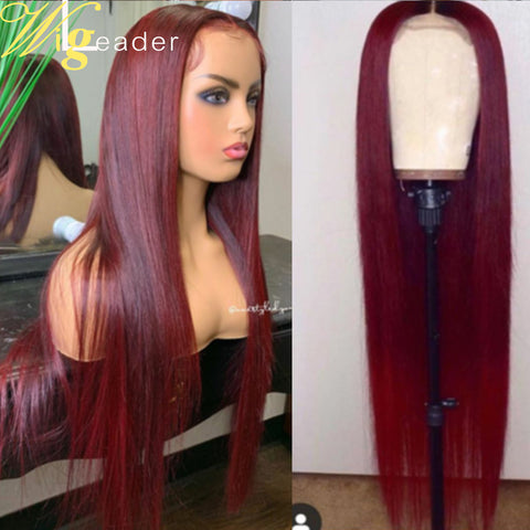 Preplucked Remy Human Hair Lace Front Wigs  99J#  180% Density Lace Frontal Wigs Burgundy Remy Hair Wigs