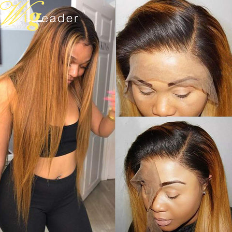 Wigleader Ombre Remy Human Hair Lace Front Wigs Preplucked 13x6 Lace Frontal Wigs Dark Root Remy Hair Wigs With Baby Hair
