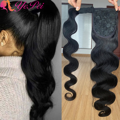 Wrap Around Ponytail Human Hair Brazilian Magic Paste Pony Tail Extensions Body Wave Remy Hairpieces
