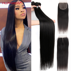 36 38 40 inch Long Straight Bundles With Closure Human Hair Brazilian Hair Weave Straight Extension With 5x5x1 Closure