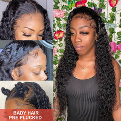 Water Wave Lace Front 30 34 Inch HD Wet And Wavy Loose Deep Wave Frontal Wig