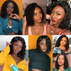 Jerry Curly 13x4 Lace Front Wig Short Bob Frontal Human Hair Wigs Deep Wave Brazilian Remy PrePlucked 4x4 Closure 180 Density