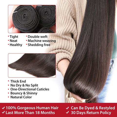 Straight 30 32 40Inch Remy Brazilian Hair Weave 100% Human Hair Bundles Straight Hair
