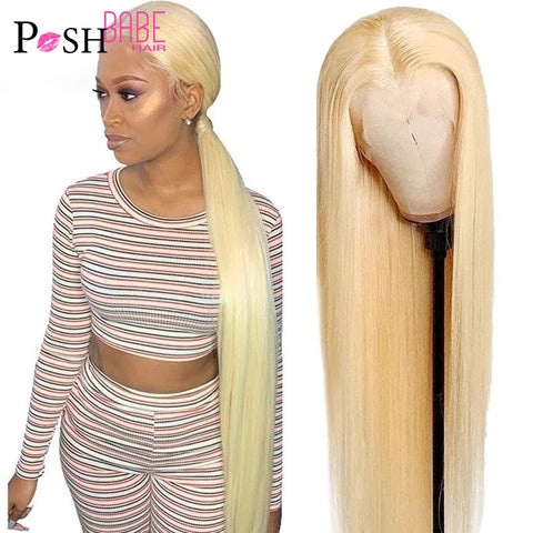 613 Honey Blonde Color Remy Brazilian Straight Lace Front Human Hair Wig