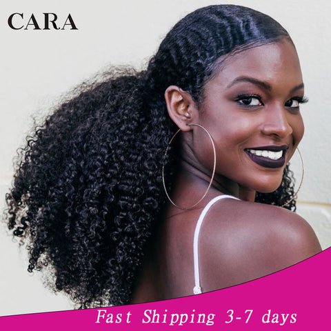 3B 3C Afro Kinky Curly Ponytail Human Hair Extensions Clip In Ponytail Brazilian Drawstring Ponytails Natural