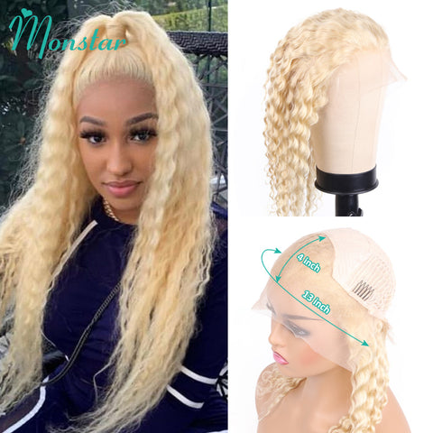 Brazilian 613 Blonde Deep Wave Frontal Wigs 13x4 Lace Frontal Wig Blonde Colored Remy Curly Lace Front Human Hair Wigs for Women