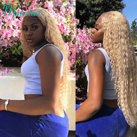 Brazilian 613 Blonde Deep Wave Frontal Wigs 13x4 Lace Frontal Wig Blonde Colored Remy Curly Lace Front Human Hair Wigs for Women