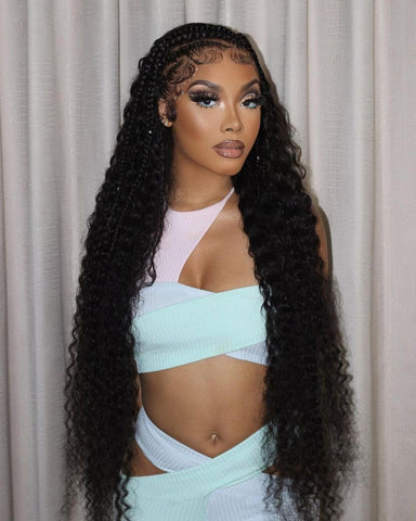 Curly Human Hair Wig Hd Full Lace Front Human Hair 13x4 Lace Frontal Brazilian Water Deep Wave 28 30 Inch