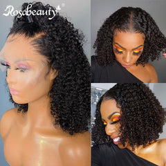 Rosabeauty Curly Short Bob Wig 13X4 Lace Front Wig Pre Plucked For Black Women Deep Wave Human Hair 4x4 Lace Closure Wigs