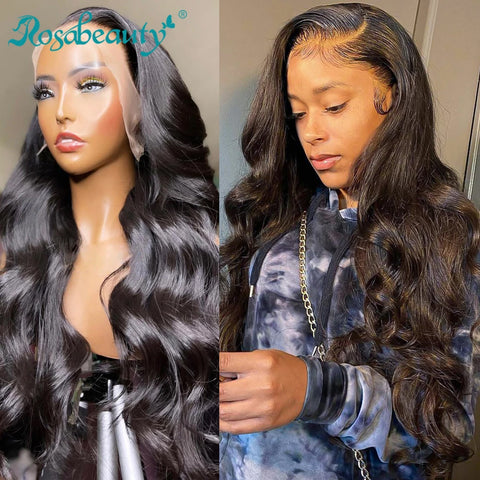 Rosabeauty 13X6 HD Transparent Body Wave Lace Frontal Wigs 13X4 Lace Front Wig Peruvian Human Hair 30 Inch