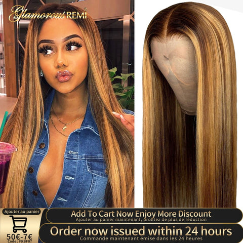 Straight Lace Front Wigs For Black Women Brazilian Honey Blonde Highlight Wig 13X4 Brazilian Straight Lace Front Human Hair Wig