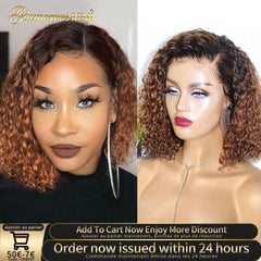 Ombre Curly Short Bob Wig Brazilian Curly Human Hair Wigs Preplucked Bob Deep Curly Lace Front Wig For Women Human Hair 8-16Inch
