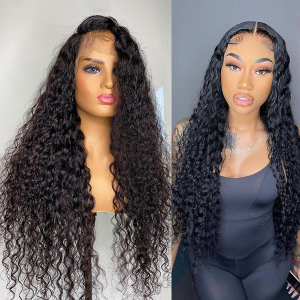 Curly Human Hair Wig Hd Full Lace Front Human Hair 13x4 Lace Frontal Brazilian Water Deep Wave 28 30 Inch