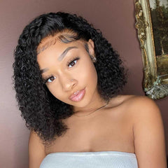 Jerry Curly 13x4 Lace Front Wig Short Bob Frontal Human Hair Wigs Deep Wave Brazilian Remy PrePlucked 4x4 Closure 180 Density