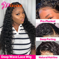 Deep Wave 13x4/13x6 HD Transparent Lace Front Wig PrePlucked Deep Wave Closure Wig Bleached Knots Human Hair Lace Frontal Wigs