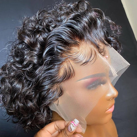 Pixie Cut Wig Short Bob Curly HD Lace Frontal Human Hair Wig Transparent Lace Front Wig For Women Deep Wave Cheap Human Hair Wig