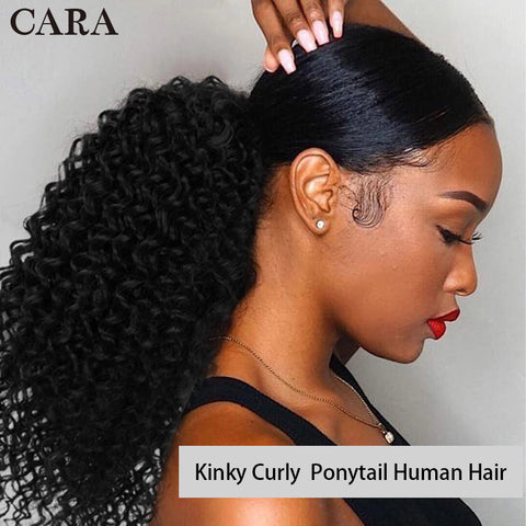 3B 3C Afro Kinky Curly Ponytail Human Hair Extensions Clip In Ponytail Brazilian Drawstring Ponytails Natural
