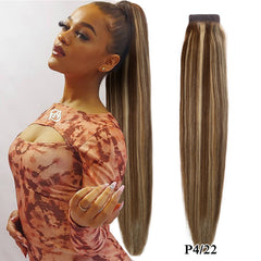 Ponytail Human Hair Wrap Around Hightlight Blond Ponytail Clip In Extensions Real Beauty Balayage Straight Ponytail 35cm to 75cm