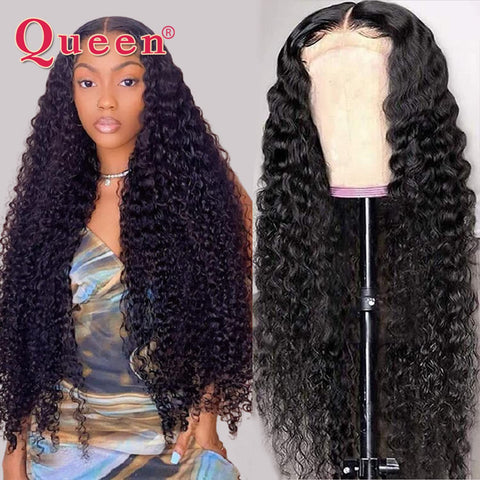 Deep Wave 4X4 Lace Closure Human Hair Wigs Brazilian Transparent Lace Deep Curly Human Hair Wigs For Women  Remy Hair Wigs Queen