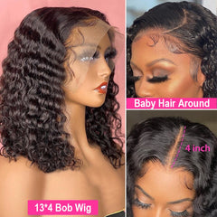 Short Curly Bob Front Human Hair Wigs PrePluck With Baby Hair Deep Wave Frontal Water Wave Lace Wigs