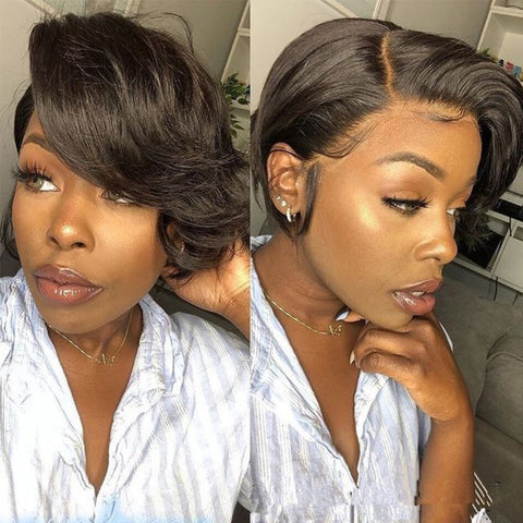 Short Bob Wig Pixie Cut Wig Straight Human Hair Wigs T Part Transparent Lace Wig For Women Preplucked Hairline Wig