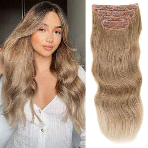 4pcs/set Long Wavy Hair Extensions Clip In Hair Extensions Ombre Honey Blonde Dark Brown Thick Hairpieces