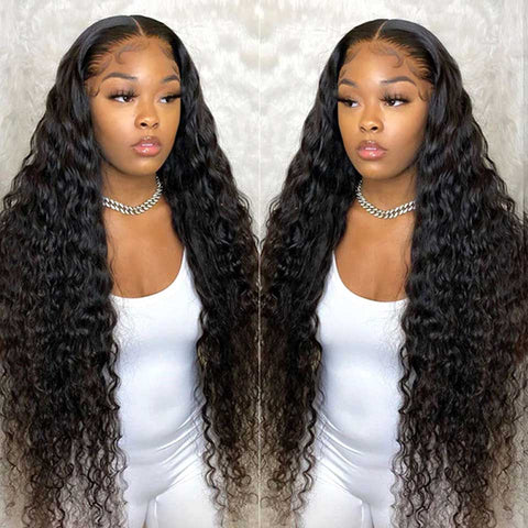 Deep Wave Frontal Wig Wet And Wavy Curly Lace Front Human Hair Wigs 30 Inch HD Lace Frontal Wigs T Part Brazilian Deep Wave Wig