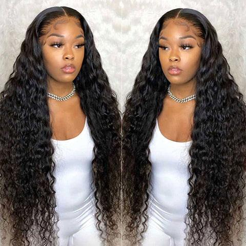 13x6x2 Deep Wave Frontal Wig HD Lace Front Human Hair Wigs For Women Curly Human Hair Wig Brazilian Wet And Wavy Wig 30 32 Inch