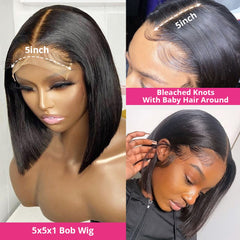 Short Brazilian Straight Bob Wig Cheap Human Hair Wigs For Women 5x5x1 HD Lace Closure Wig Remy Human Wigs PrePlucked Hairline
