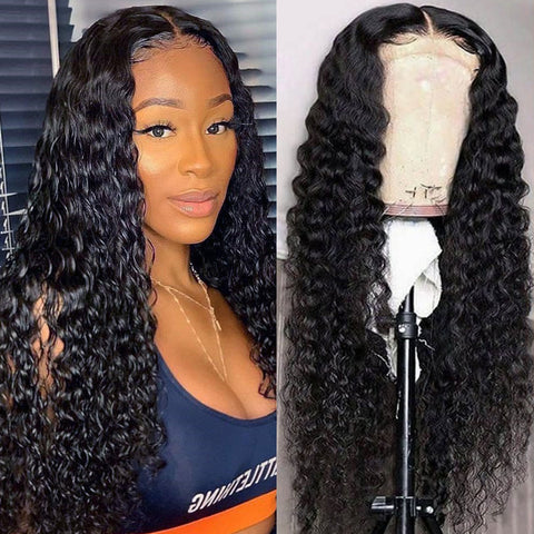 Deep Wave HD Transparent 13x4 Lace Frontal Wigs Human Hair 250% Density Lace Front Wig Pre Plucked Bleached Knots Wigs Remy