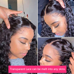 Deep Wave HD Transparent 13x4 Lace Frontal Wigs Human Hair 250% Density Lace Front Wig Pre Plucked Bleached Knots Wigs Remy