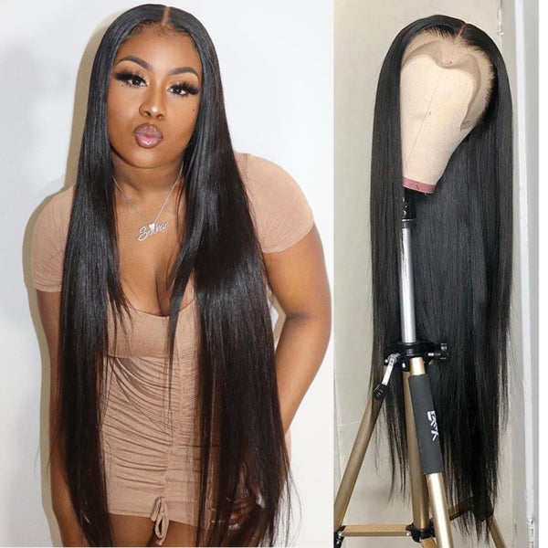 30 Inch 13x4 Straight Lace Front Wig 180 Density HD Transparent Lace Frontal Wig Human Hair Brazilian Pre-Plucked