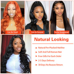 13x6x2 Body Wave Wig 250 Density HD Lace Front Human Hair Wig T Part Pre-Plucked With Baby Hair