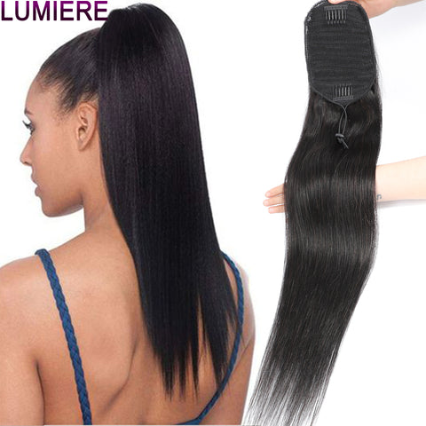 Peruvian Bone Straight Black Drawstring Ponytail 100% Remy 100Gram/Set Human Hair Extensions